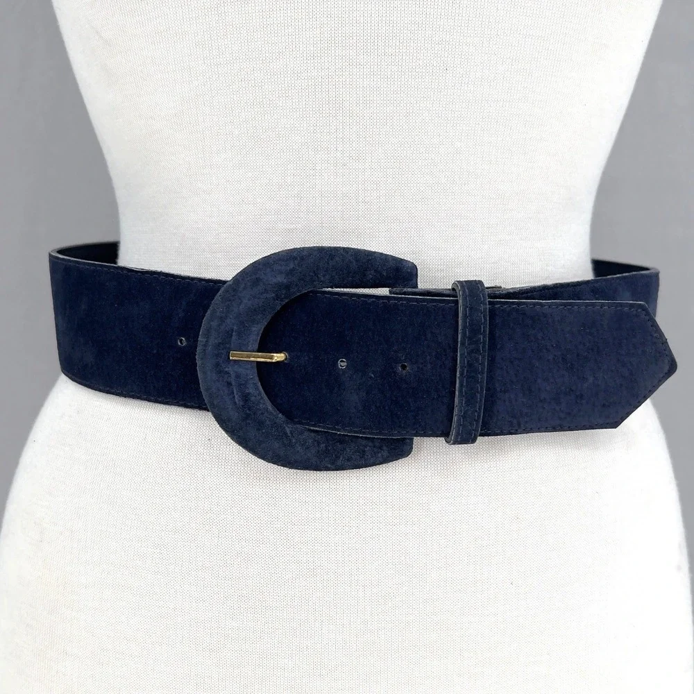 Wide Belt Womens S Navy Blue Suede 6 Astor Vintage 80s Retro Waist Cincher